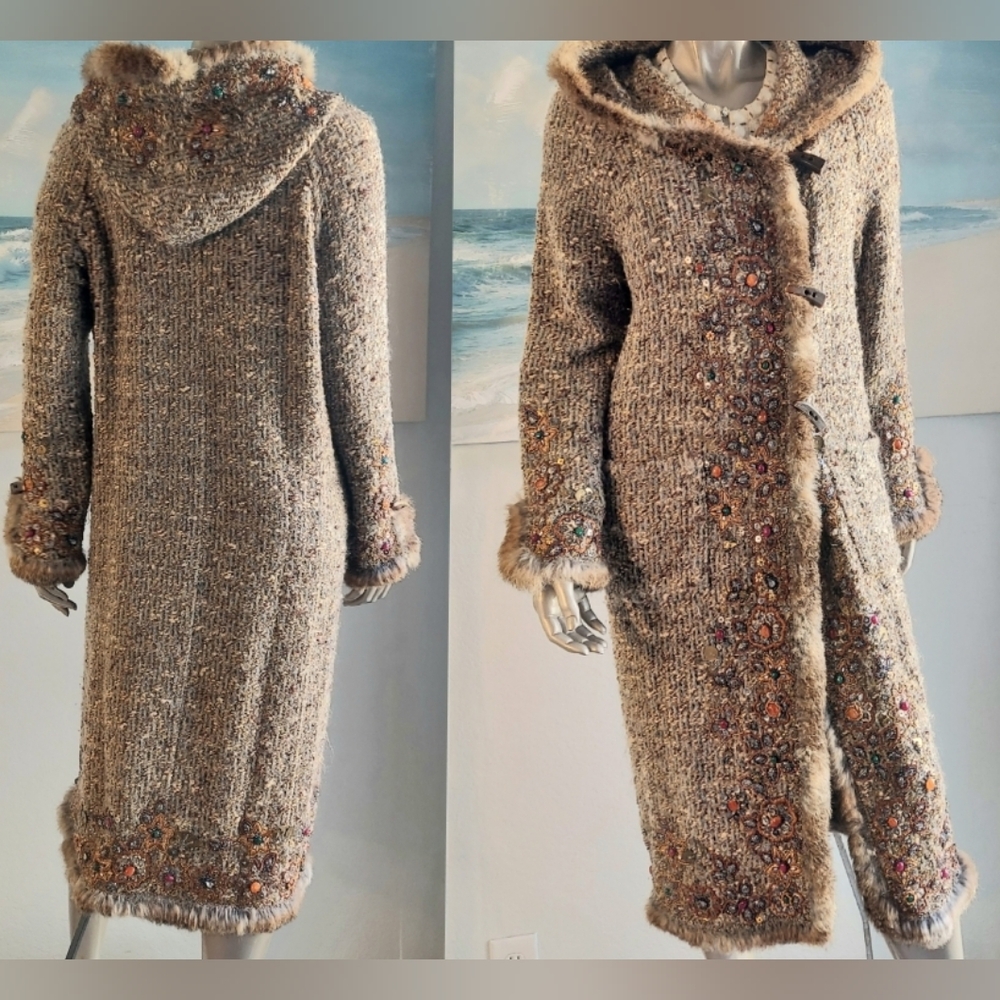 *$13,900 OSCAR DE LA RENTA MOHAIR WOOL FUR COAT SKIRT CASMERE TOP SUIT SET 4 M
